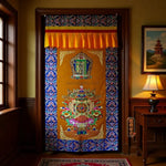 rideau porte ornements traditionnels motifs floraux artisanal couleur rouge bleu orange ethnique decoration maison
