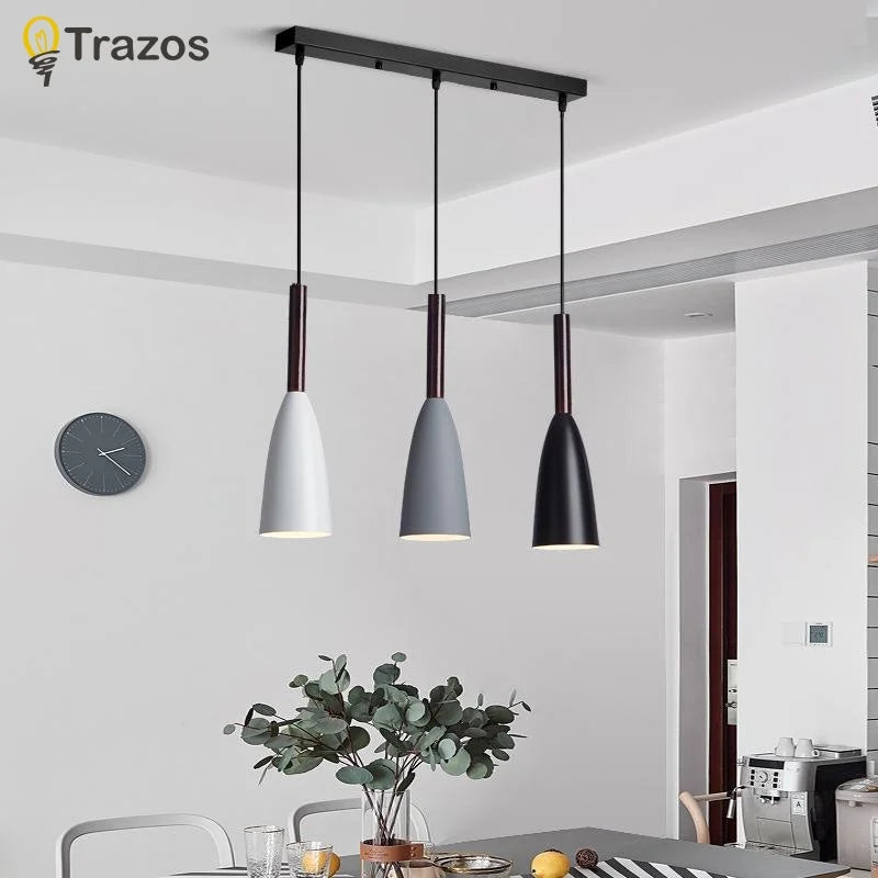 Suspension lumineuse moderne têtes noir blanc gris pendentif conique mat chambre cuisine