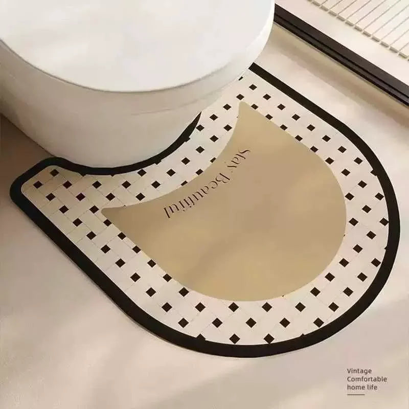 tapis toilette moderne gris beige noir motifs géométriques anti dérapant rapide absorbant