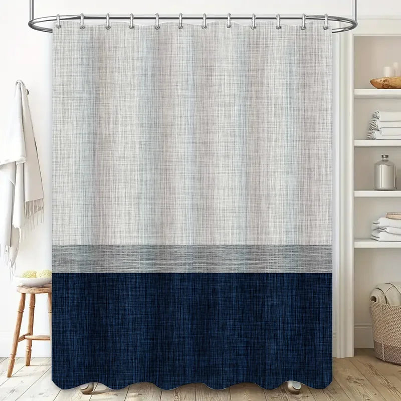 rideau douche moderne polyester blanc cassé gris foncé texture lin 180x180cm