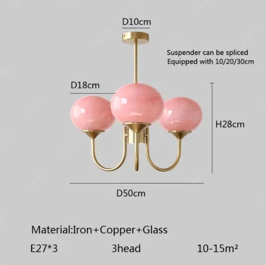 lustre moderne rose doré sphères brillantes opalescent semi encastré led
