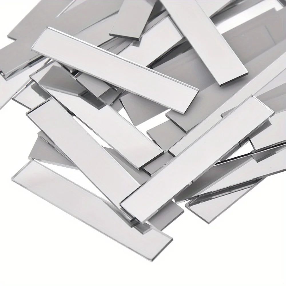 bandes miroir argent adhésives décoration moderne 50 pièces plate lisse opaques
