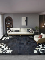 tapis noir blanc patchwork peau vache moderne salon chambre decoratif rectangle aubusson PVC