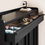 meuble entrée moderne noir panneaux verticaux lisses rangement tabouret coussin plaques mesure