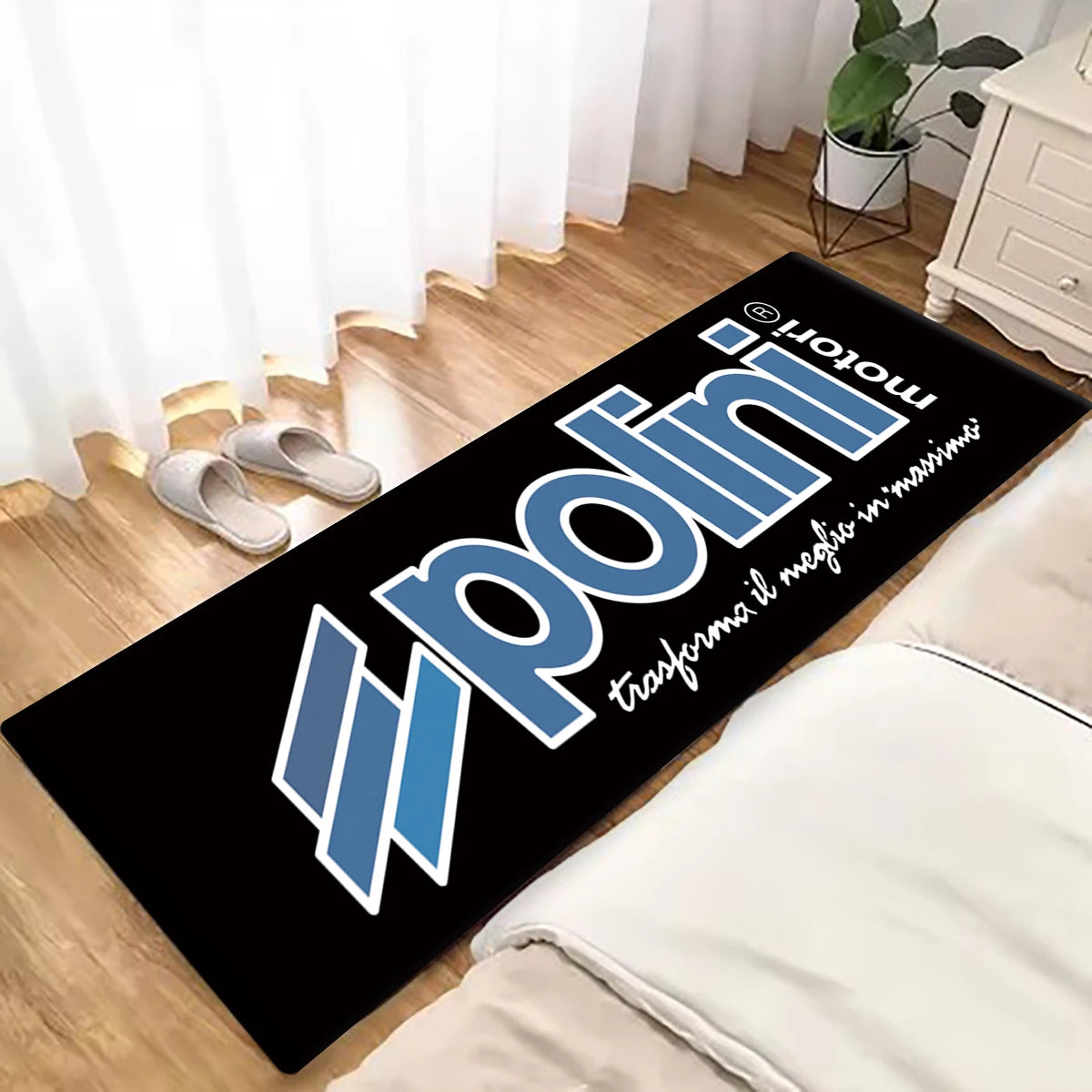 tapis salon moderne antidérapant polyester motif moto noir bleu gris maison cuisine