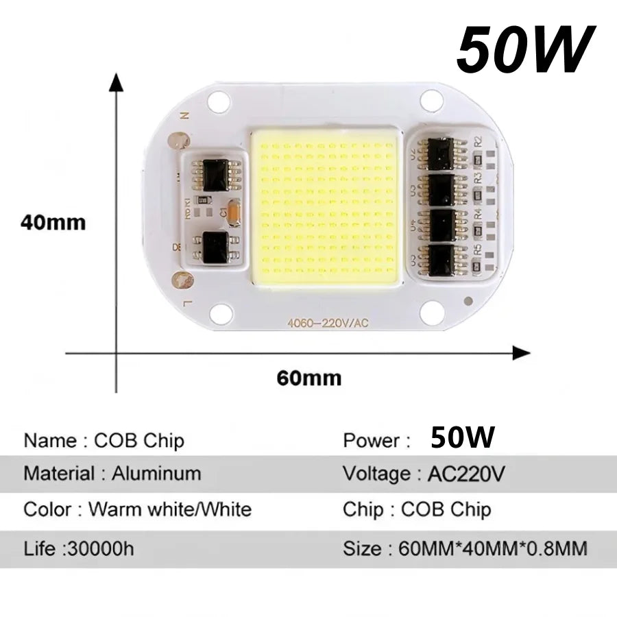ampoule led cob 50w blanc froid ip65 smart ic ac220v moderne