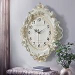 horloge murale baroque motif floral angelique blanc salon decoration aiguille quartz résine unique