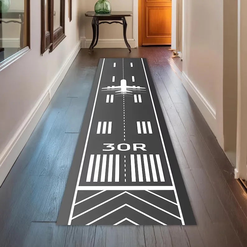 tapis moderne avions route fleurs vert gris blanc chambre décoration extérieur