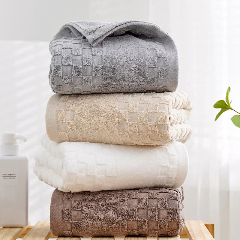 serviette bain coton carreaux gris moderne séchage rapide 70x140cm pliable toilette absorption efficace lavable