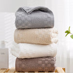 serviette bain coton carreaux gris moderne séchage rapide 70x140cm pliable toilette absorption efficace lavable