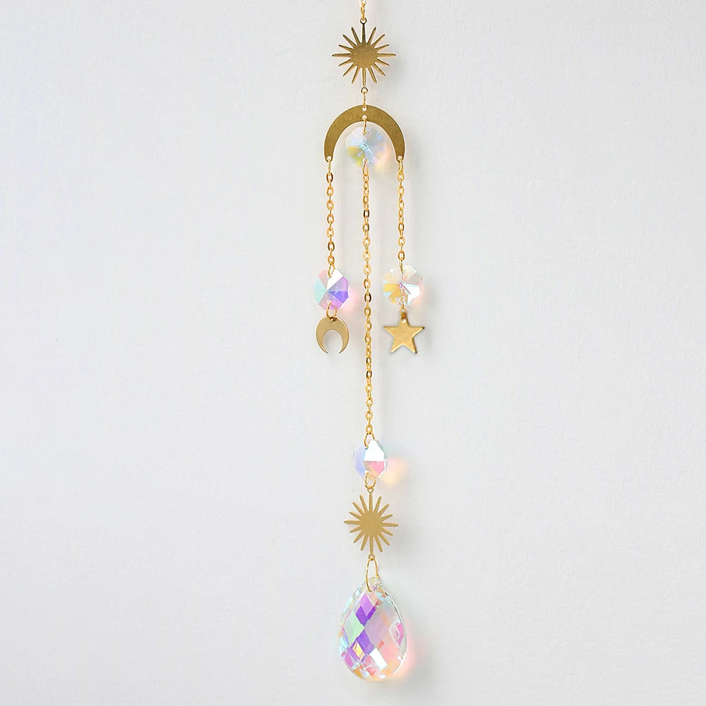 mobile solaire cristal lune étoiles fleurs décoration jardin intérieur suspendu boho romantique argent doré