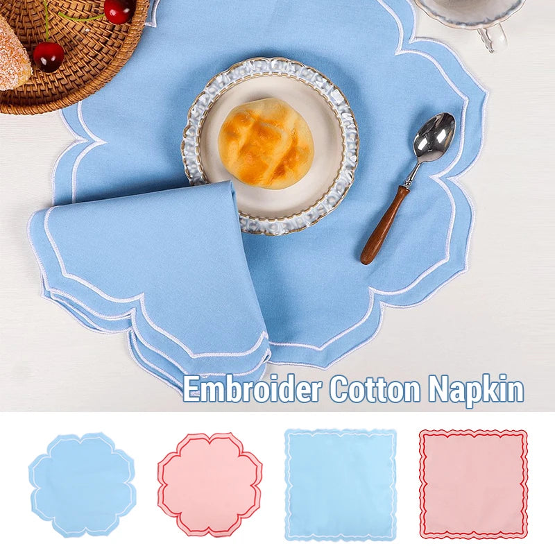 serviettes table brodées couleurs pastel rétro moderne utilisation maison restaurant decoration