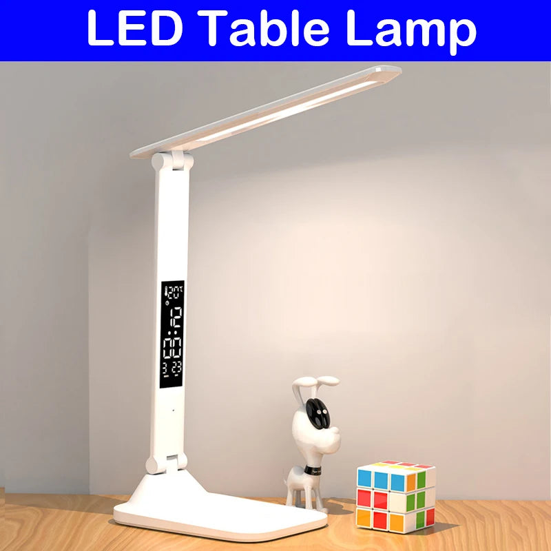 lampe table led blanc moderne minimaliste base pivotante affichage numerique bouton tactile usb charge