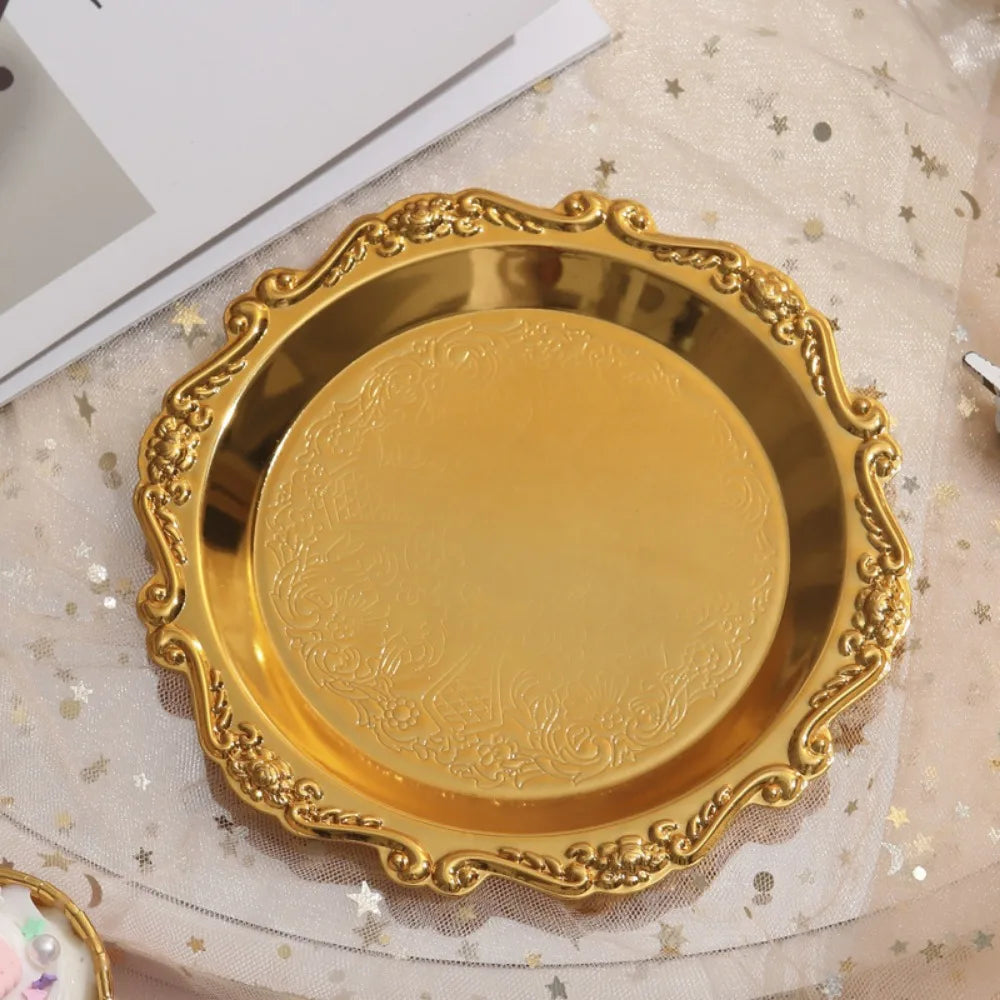 assiettes or argent ornements floraux gravure classique baroque 10cm 15cm 20cm collation fruits bijoux