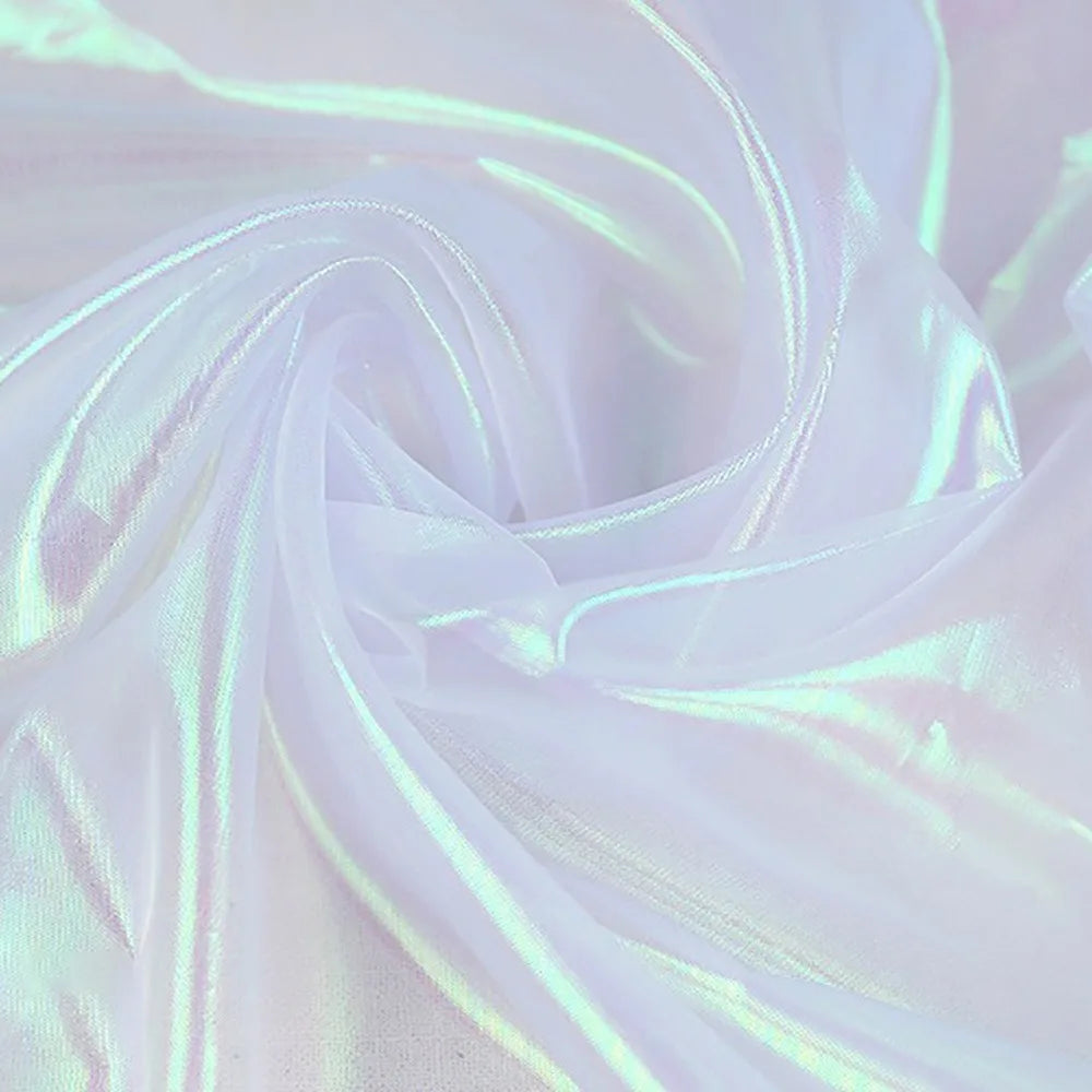 tissu organza holographique rose violet bleu clair vert clair moderne semi transparent polyester