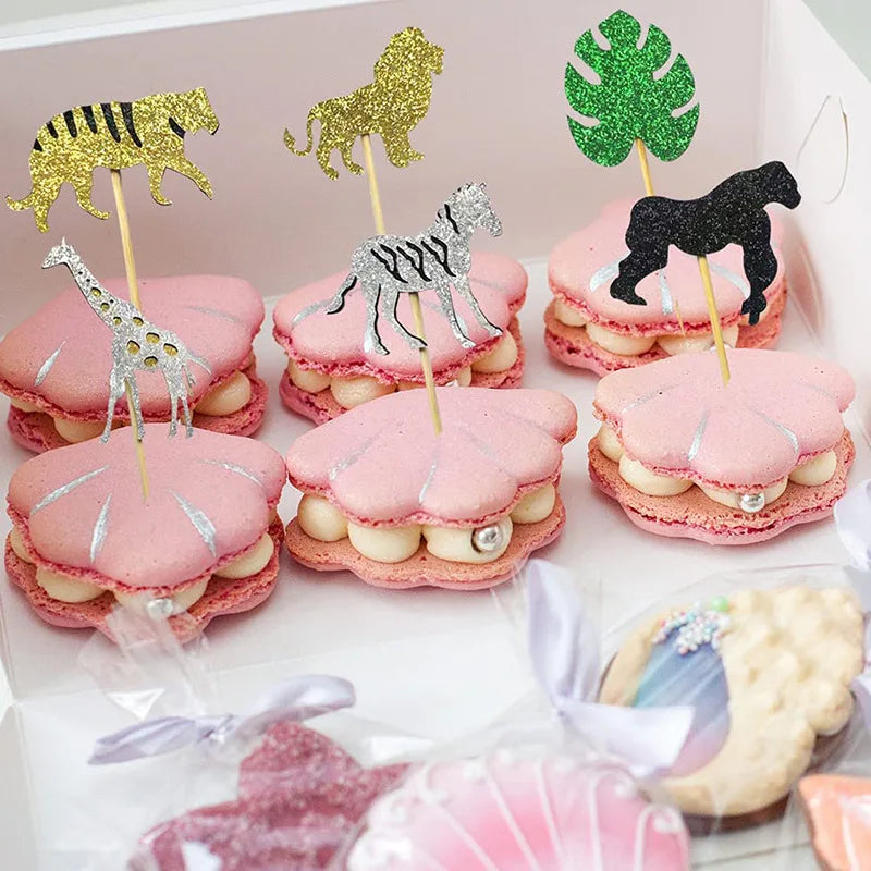 décoration gâteau cupcake animaux jungle safari lion girafe zèbre fête anniversaire enfant carton multicolore