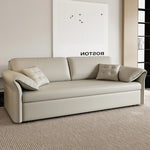 canapé lit moderne bois tissus composites beige clair oreillers multifonctionnel salon maison