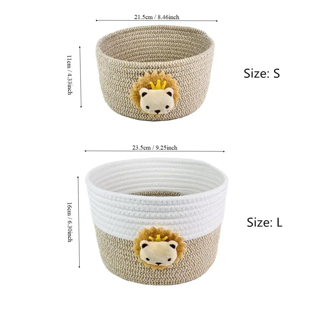 paniers tissus motif lion blanc beige rangement salon respectueux environnement multiple utilisation