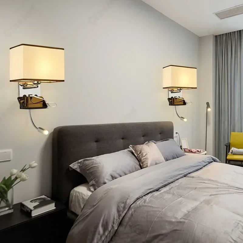 lampe murale moderne blanc marron tissé usb angle réglable chambre cuisine salle manger