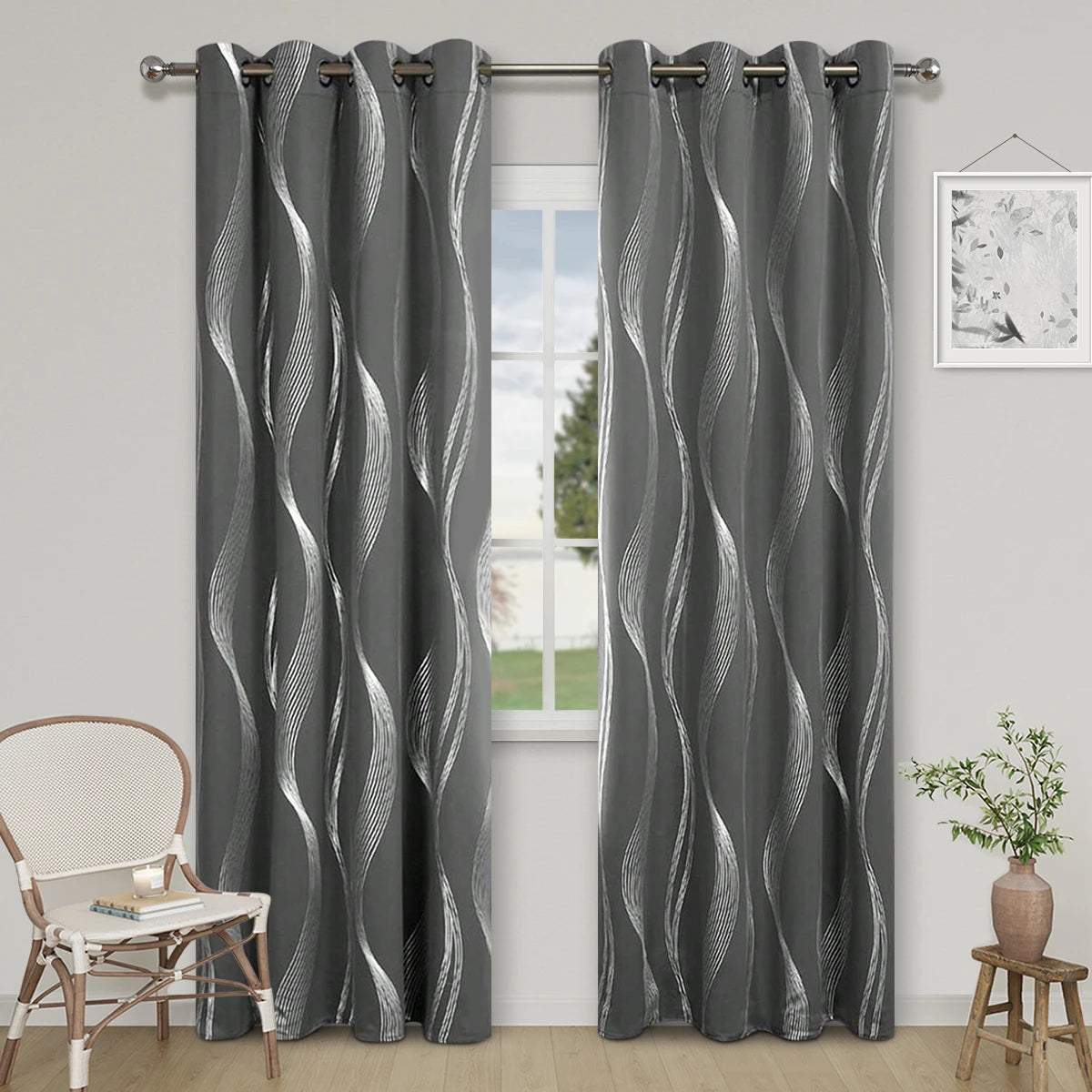 rideau moderne polyester opaque motif rayures ondulées gris blanc rose noir rouge salon chambrehôtel