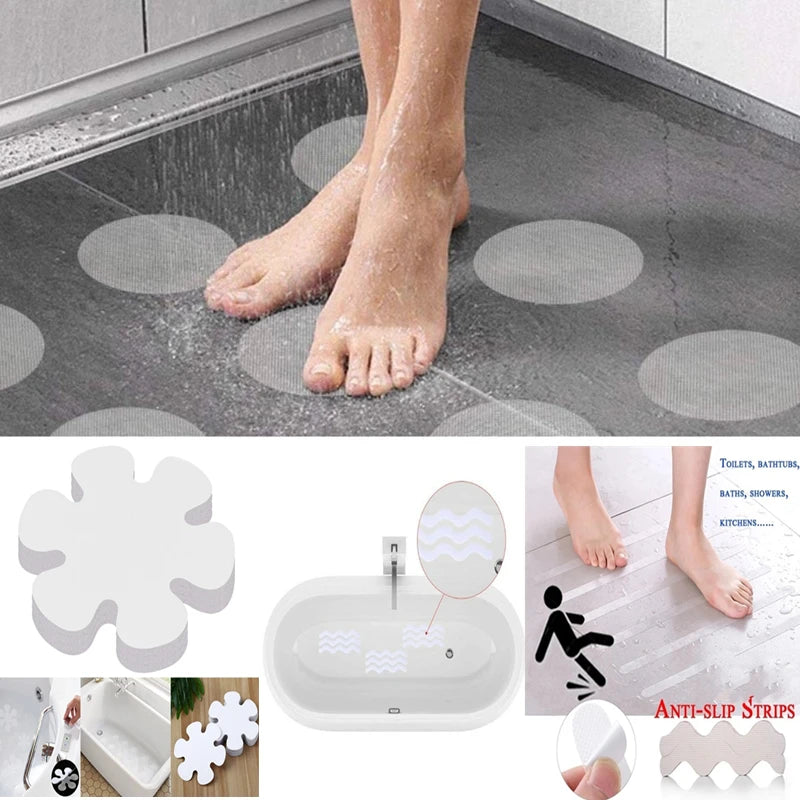 tapis antidérapant moderne blanc motifs ondulés adhésifs salle bain 12 pièces respectueux environnement PVC