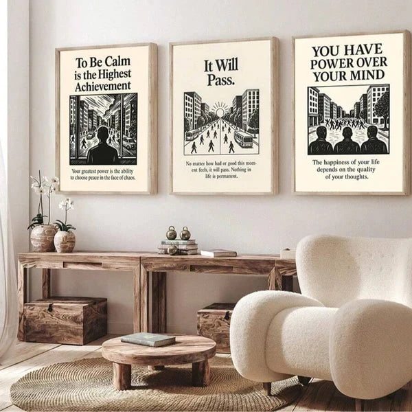 affiches murales minimaliste moderne textes imprimés illustrations cadre bois chambre salon deco