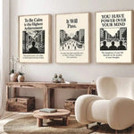 affiches murales minimaliste moderne textes imprimés illustrations cadre bois chambre salon deco