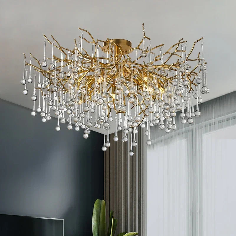 lustre moderne élégant doré branches stylisées pendantes lumière chaude lumière blanche 100cm 60cm 80cm