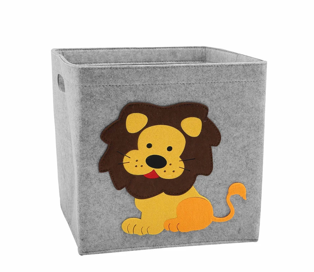 boîte rangement tissu felt pliable animaux motif gris clair enfant jouets vêtements poignées