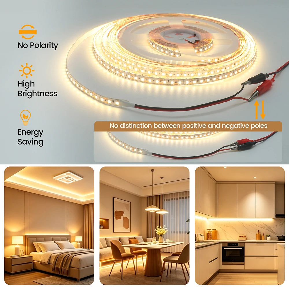 ruban led 24v 120led 5m 10m blanc doré gris moderne adhésif points lumineux uniformes