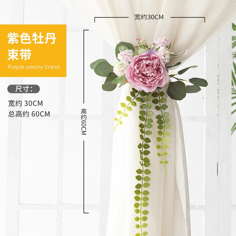 bouquet fleurs artificielles jaune vert rose blanc ruban semi transparent décoratif romantique intérieur mariage