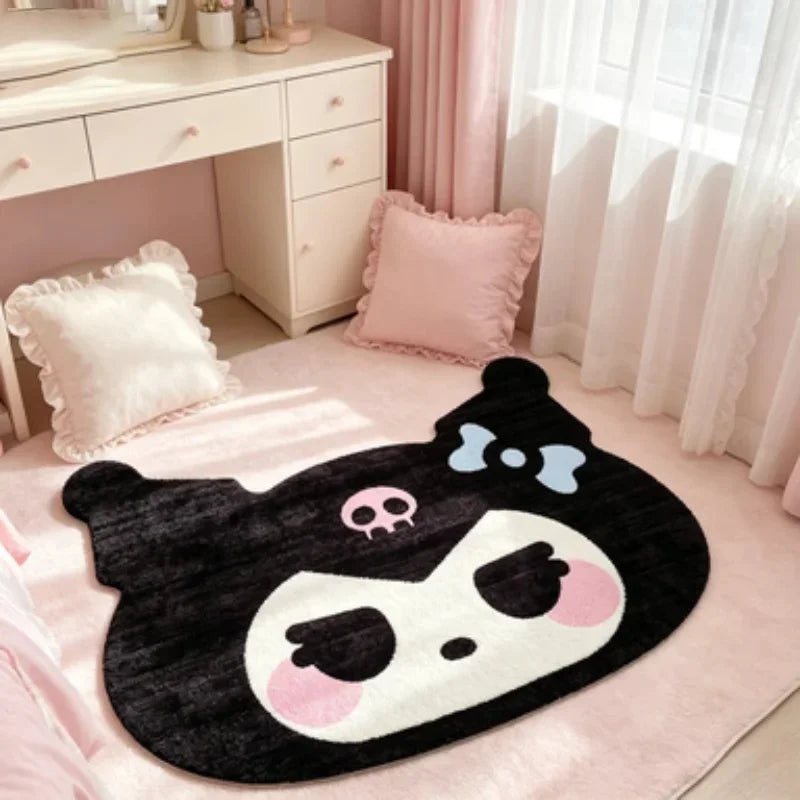 tapis mignon panda dessin animé noir blanc rose bleu clair anti dérapant polyester intérieur