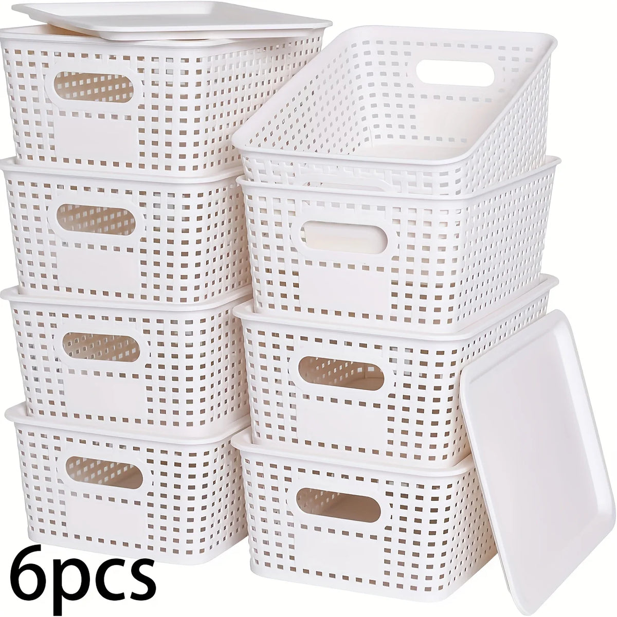 boîtes rangement réutiliables tressées gris blanc modernes minimalistes pièces couvercles plastique