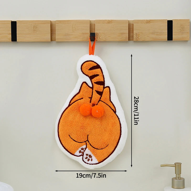 serviette toilette gant noir chat peluche super absorbante cordon cuisine salle bain