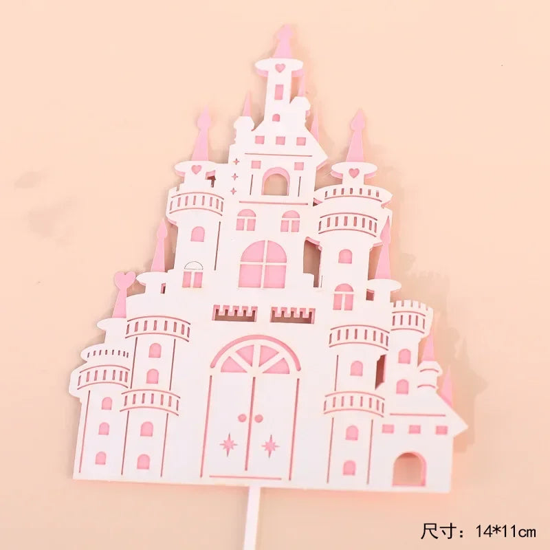décoration gâteau château conte fées rose blanche bleue or anniversaire enfant fête