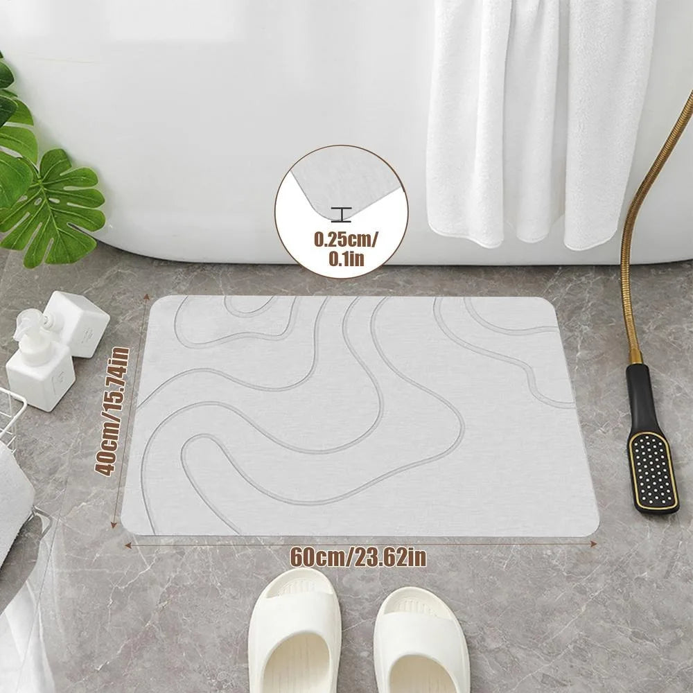 tapis bain moderne 60x40cm gris foncé vert blanc motifs ondulés relief absorbant