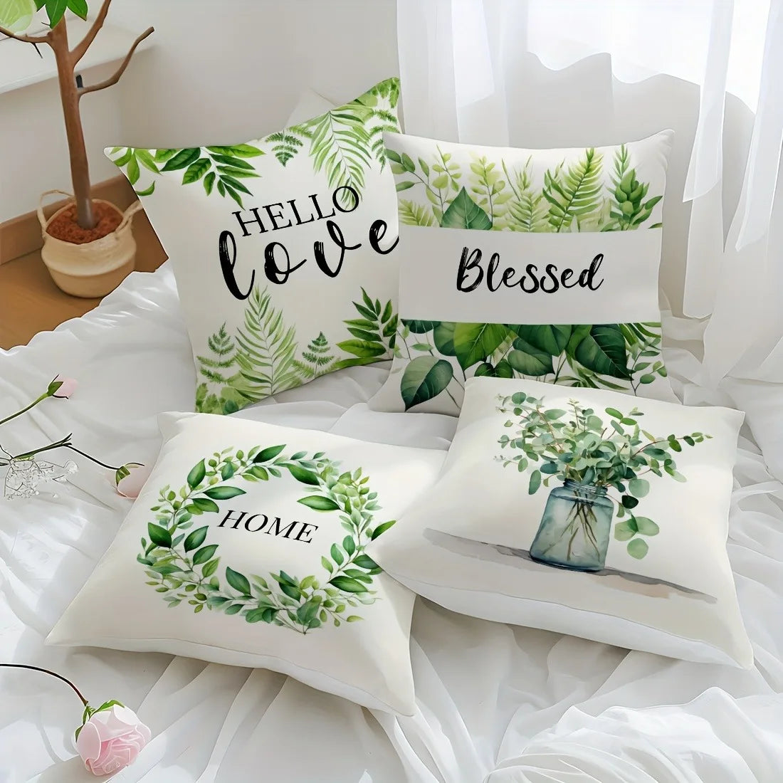 housse coussin polyester motif feuilles vertes moderne lit salon voiture decoration chambre