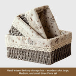 boîte rangement tissé main rustique imprimé floral couleur jaune gris marron clair multiple utilisations