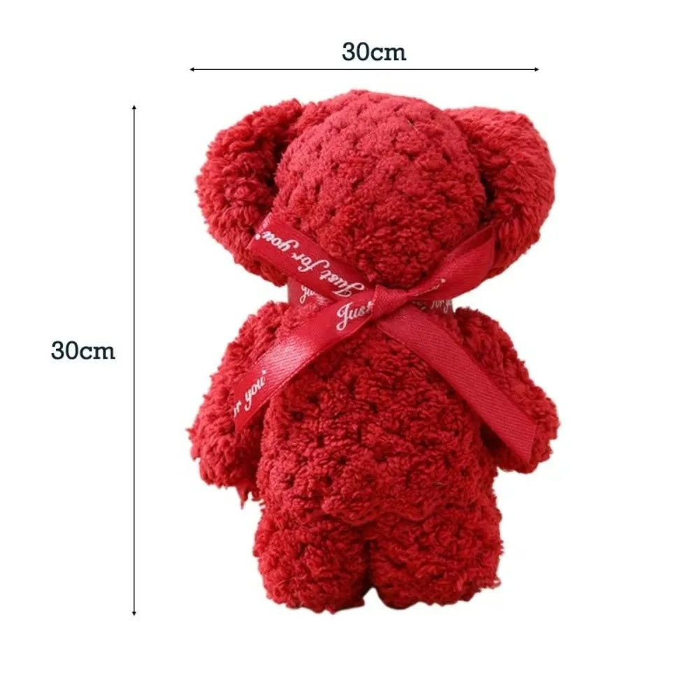 serviette ours peluche fourrure douce marron rouge blanc rose bleu clair beige jaune clair