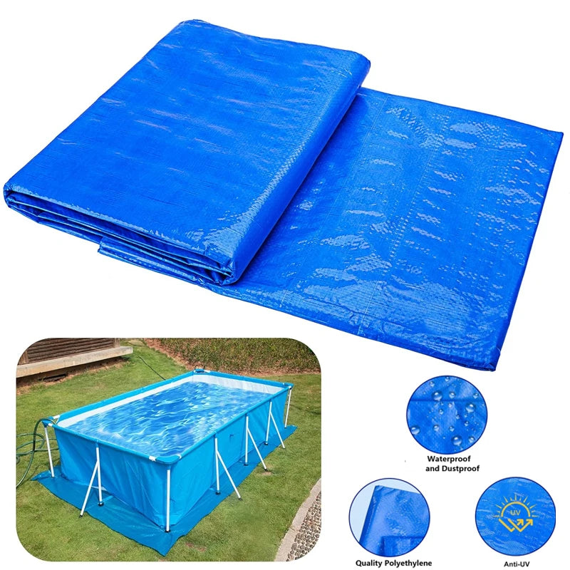 tapis sol imperméable bleu texture rugueuse pratique résistant grande taille piscine extérieure camping
