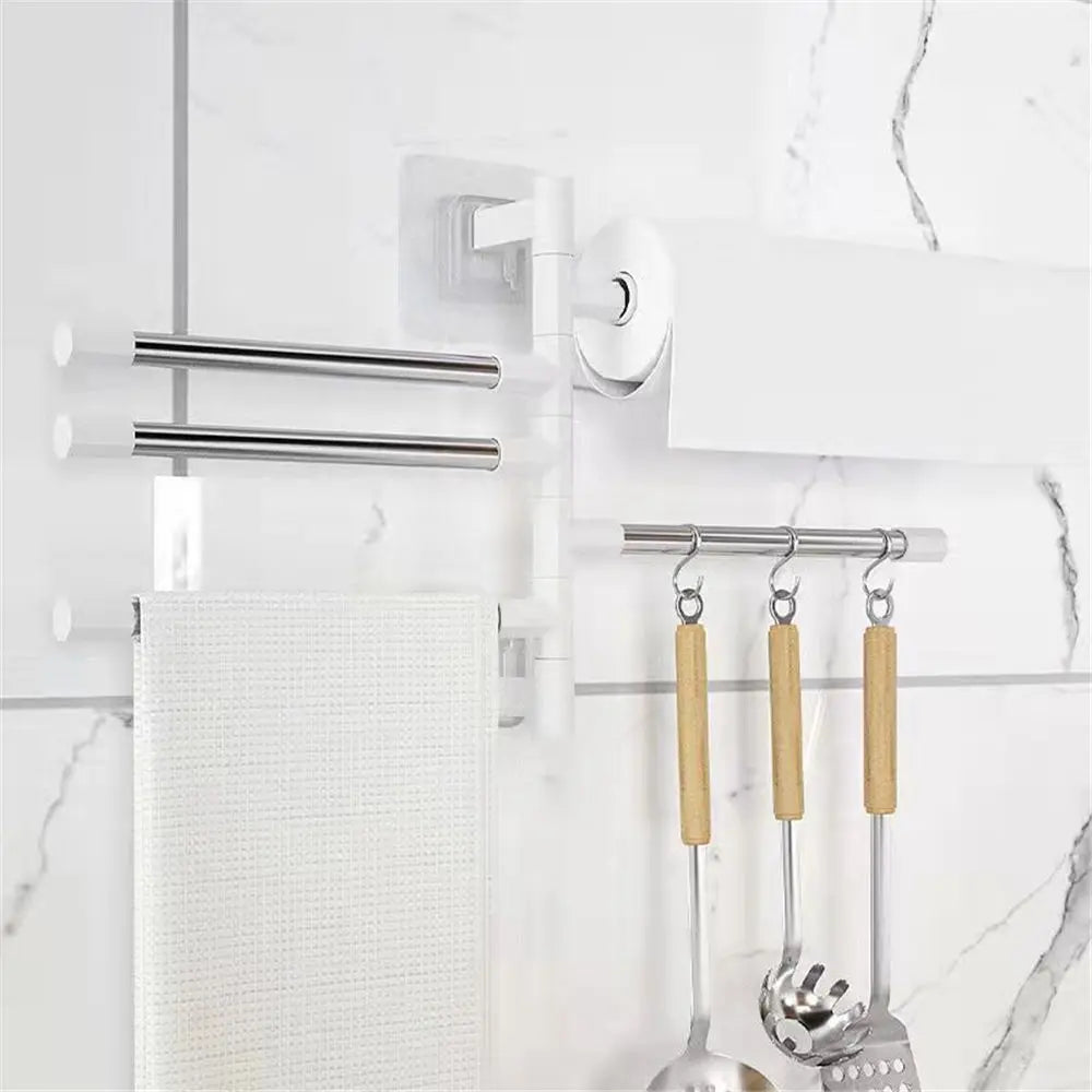 porte serviettes mural blanc barres métalliques adhésif minimaliste moderne bain pliable mobile