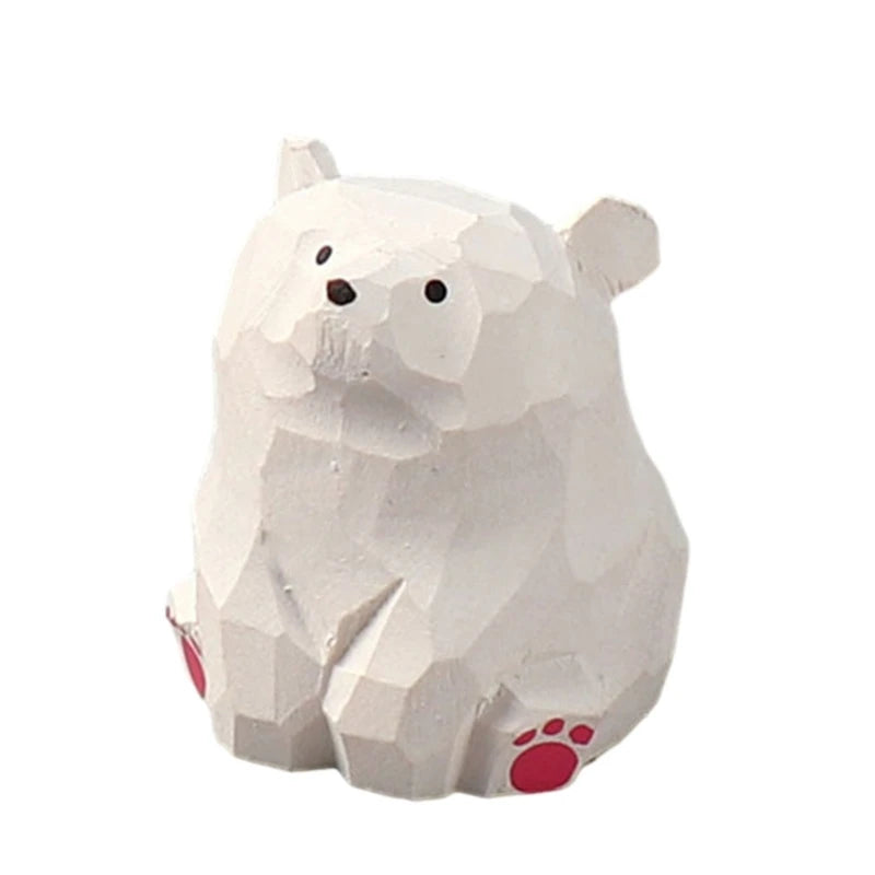 statue animale bois figurine bleu rose motif floral minimaliste yeux stylisés petite deco