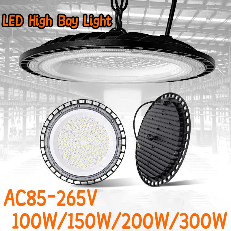 lumière led haute puissance 100w 150w 200w 300w noir grille moderne industrielle anneau suspension