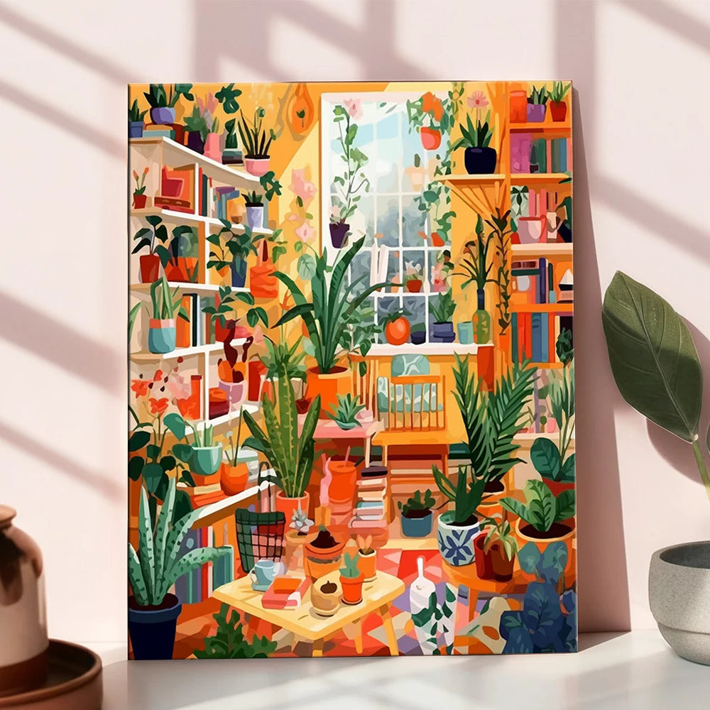 tableau peinture acrylique pinceaux palette paysages végétaux modernes détaillés décoration murale enfants famille