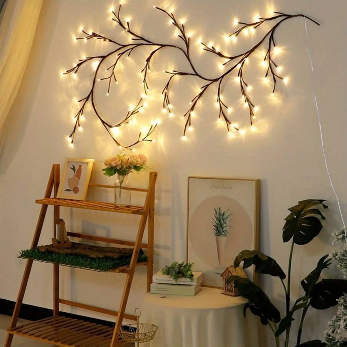 guirlande lumineuse branche naturelle 96 led noir blanc decoration moderne modes usb