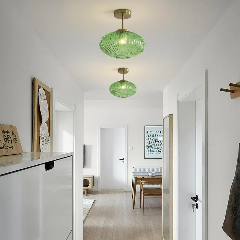 lampe suspendue moderne vert rayures opaques chambre salon led fixée éclairage