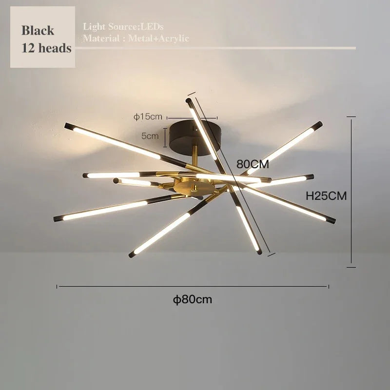 suspension lumineuse or blanc moderne sources lumineuses étoile lignes droites