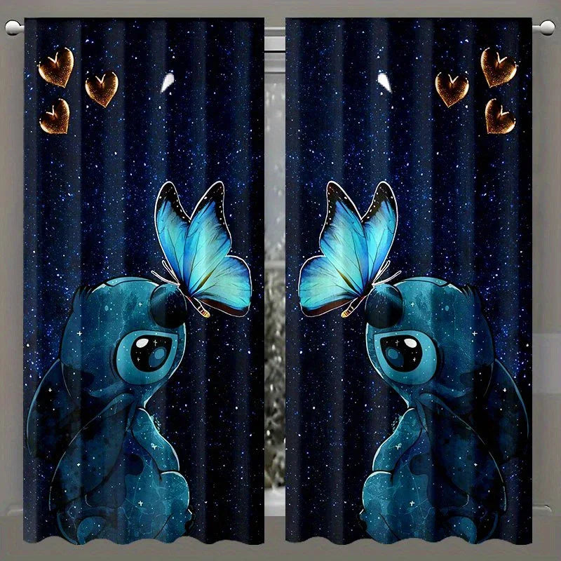 rideaux imprimés nuit étoilée papillons enfant bleu or décoratif rod pocket polyester moderne