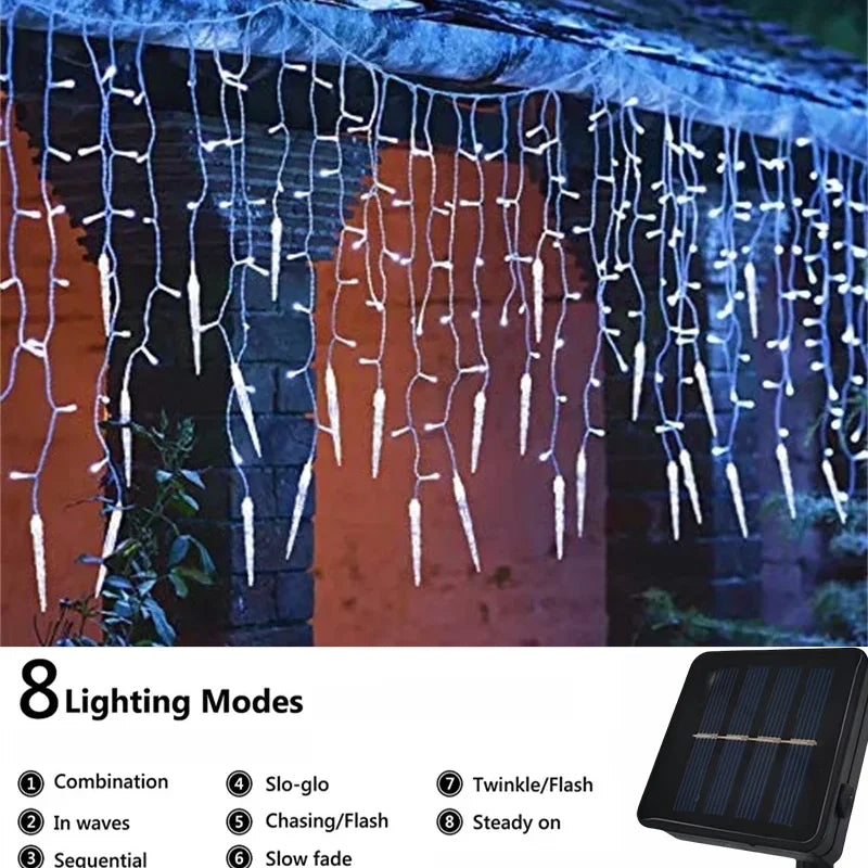 guirlande lumineuse solaire icicles blanc jaune moderne 96 led 162 led clips auto festiveextérieur