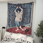 couverture polyester coton bleu motif abstrait fleurs personnage portable maison voyage pique nique